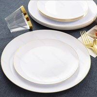 Assiette en plastique jetable à fond blanc et bord doré Phnom Penh, 7,5 et 10,25 pouces, pour banquets et événements transfrontaliers