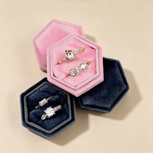 Boîte à bijoux de luxe moderne en flanelle douce, hexagonale, pour fiançailles, mariage, Noël, en velours noir et rose, pour collier et bague, étui cadeau - Product Image 6