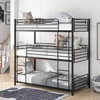 Lit superposé en métal réglable, lit triple surélevé avec fonction pliable et de rangement pour adultes à la maison, à l'école, à l'hôtel, taille double