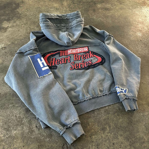 Sweat à capuche personnalisé délavé à l'acide 400 GSM en molleton bouclette, coupe oversize courte, zippé, unisexe, streetwear, brodé - Product Image 3