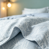Parure de lit bleu clair à imprimé géométrique de feuilles, ensemble de housse de couette 4 pièces en microfibre douce avec taies d'oreiller pour la décoration de chambre à coucher