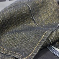 Tissu denim noir tissé avec fil doré 10oz, maille tissée, noir soufre, matériau textile pour jeans haut de gamme, métallisé brillant