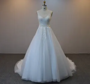 Простое бальное платье с V-образным вырезом, Кружевная аппликация, свадебное платье принцессы, свадебное платье с кристаллами и поясом
