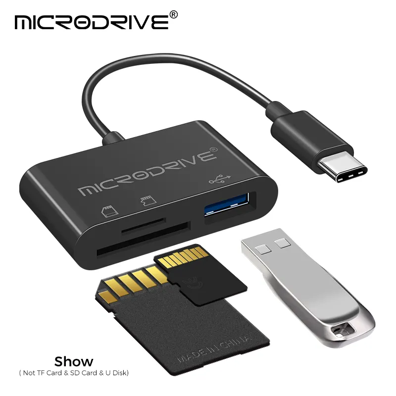 HUB USB-C Tipe C 3 In 1, dengan pembaca kartu mikro/SD/USB 3.0, adaptor flash drive tipe-c untuk kartu memori/Pendrive