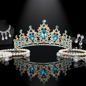 Corona Barocca da Sposa con Diamanti, Fascia Glamour con Gemme e Cristalli per Matrimonio, Halloween, Ballo, Corona da <span class=keywords><strong>Regina</strong></span>, Decorazione per Bouquet e Torte - Product Image 1