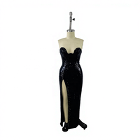 Schwarzes Sexy Schlankes Pailletten-Abendkleid Langes Partykleid Club-Nacht-Lederkleid Luxuriöse Natürliche Taille Quadratisch Antistatisch Atmungsaktiv für Winter