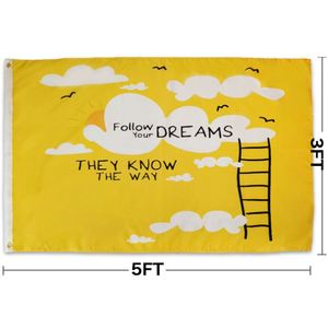 Venta al por mayor de buena calidad 100% poliéster Impresión digital publicidad exterior Interior personalizado bandera seguir sueño banderas, pancartas - Product Image 5