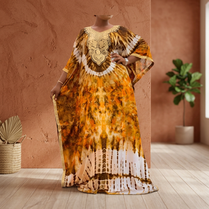 Wholesale Asymmetrical Tie Dye <b>Womens</b> <b>Kaftan</b> Dress Breathable Rayon Chiffon Floor Length Lace Short Sleeve Resort Wear - Product Image 5