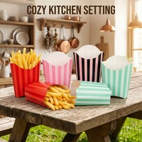 Boîtes à frites classiques rayées en papier, contenants jetables pour plats à emporter, restaurants, sorties à la plage, fournitures de service pour collations