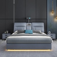 Direkt vom Hersteller Italienisches Design Multifunktionales Echtleder Massivholzrahmen Kingsize-Doppelbett mit Stauraum und Massagefunktion