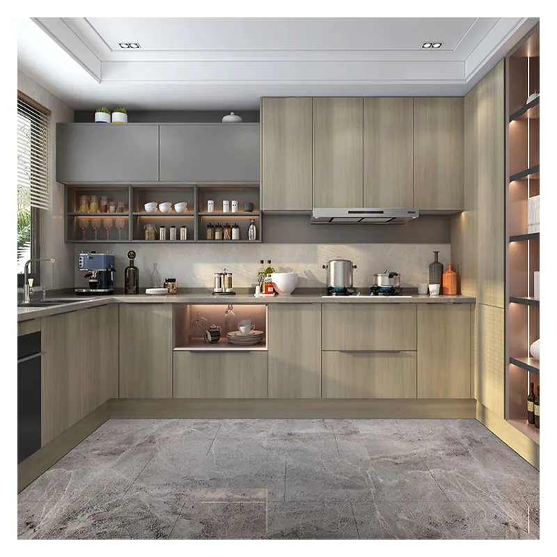 Кухонный шкаф хорошего качества, современный дизайн, дешевый кухонный шкаф с металлическими элементами
