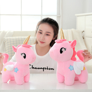 Peluche Unicorno Kawaii con Corna Dorate, Simpatico Cavallo Volante Pegaso con <span class=keywords><strong>Ali</strong></span>, Morbido Pupazzo Animale Rosa Blu per Regalo Ragazze - Product Image 3