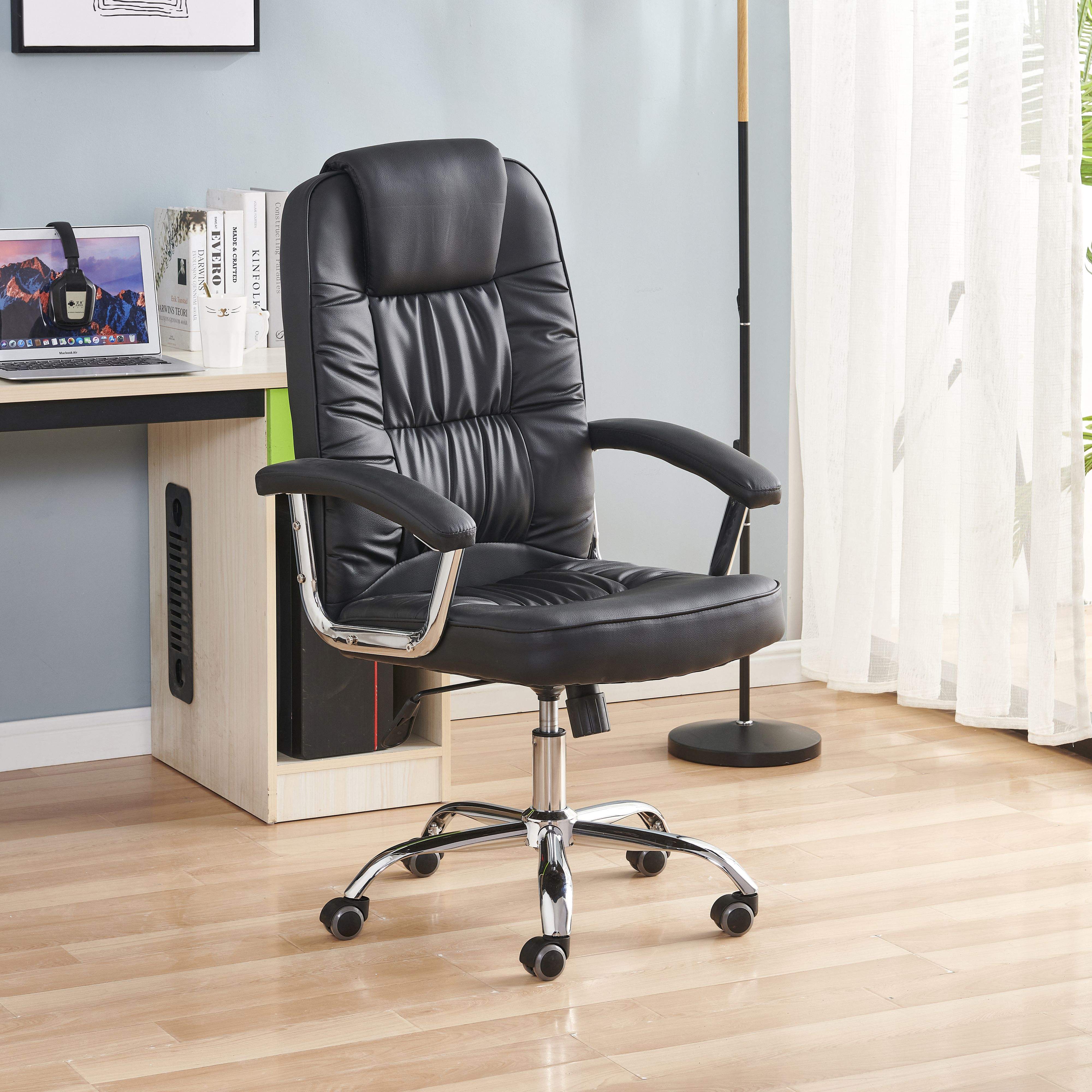 Swivel Office Chair for Office Room Economic Armless Leather Cheaper Black  Iron Modern Synthetic Leather Seat Height Control