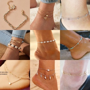 Chaîne de cheville double couche tendance en forme de cœur, plaquée or 14 carats, en acier inoxydable, unisexe, pour les fêtes, tendance, respectueuse de l'environnement - Product Image 6