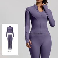 Ensemble deux pièces, haut et pantalon slim pour femme, couleur unie, veste à fermeture éclair, tenue décontractée pour tous les jours
