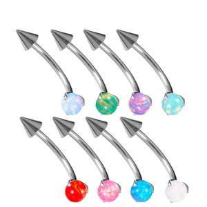 Piercing de Ceja Curvo de Titanio G23 con Extremo Cónico y Bola de Ópalo Sintético Engastada |   Joyería Corporal Hipoalergénica - Product Image 1