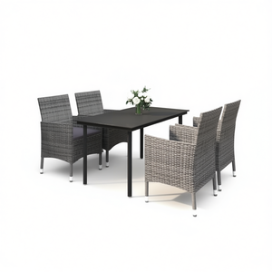 Dark <b>Grey</b> Rattan Garden Dining Set 4 Seater Weather Resistant Outdoor Furniture Contemporary Design Metal <b>Frame</b> - Product Image 1