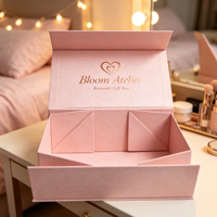 Boîte cadeau magnétique pliable en ivoire, avec bordure dorée, logo estampé à chaud, boîte rigide en papier pliable pour emballage cadeau cosmétique