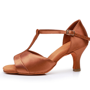 Bronce Satén T-band rendimiento de <span class=keywords><strong>baile</strong></span> tacones de <span class=keywords><strong>baile</strong></span> clase <span class=keywords><strong>Bachata</strong></span> Latin Salsa zapatos de <span class=keywords><strong>baile</strong></span> - Product Image 5