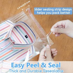 9x11 Inch Clear <b>Plastic</b> Shipping <b>Bags</b> 100 Pack Self Sealing For Clothing <b>Storage</b> Organizing Closet Use - Product Image 5