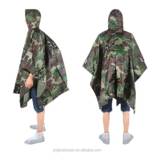 Fabriek Prijs Aangepaste Volwassen Herbruikbare Emergency Polyester Camouflage Poncho Regenjas Outdoor Regen Cape