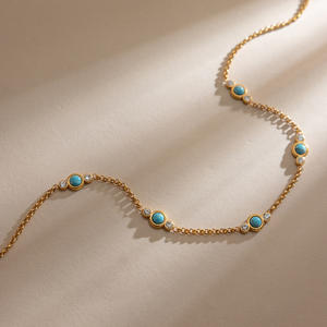 Collar Gargantilla de Acero Inoxidable Chapado en Oro PVD con Cadena Circular Delicada y Turquesa Apilada, Joyería de Verano 2026 para Uso Diario - Product Image 5