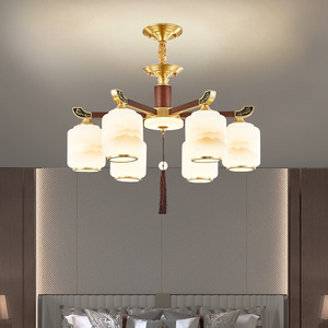 Chinese Style Chandelier Multi Head Led <b>Light</b> For Living Room Bedroom Dining Room Solid Wood And Copper Design - Product Image 3