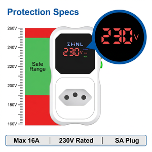 Protector de Voltaje Digital LCD ZHNL con Protección Contra Sobretensión/Subtensión, 230V 16A, Enchufe SA, para Aire Acondicionado, Refrigerador y Electrodomésticos - Product Image 3