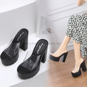 Women's Heeled Sandals 13cm Super High Heel Thick Bottom Waterproof Platform Transparent Adhesive <b>Slide</b> New - Product Image 3