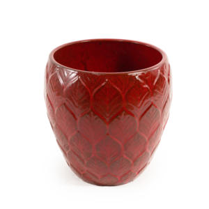 Juego de Macetas de Cerámica Estilo Americano con Orificio de Drenaje, Acabado Brillante, Textura con Relieve de Hojas Borgoña, para Interiores y Exteriores, Hogar y Jardín - Product Image 4