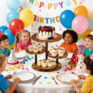Wood Cake <b>Stand</b> Round Retro Color Durable Birthday Dessert Display Rack Party Tableware 1 <b>Pc</b> - Product Image 1