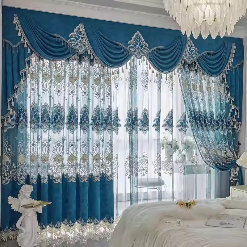 Rideaux Tulle Brodé Vert Européen – Voilage Luxe, Occultant 70-90%, Sur Mesure, Neuf