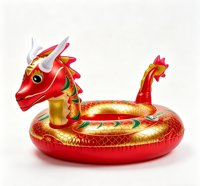 Bouée gonflable Dragon Chinois en PVC robuste et écologique, étanche et anti-fuite, rouge et or, pour enfant, été - Grande Vente