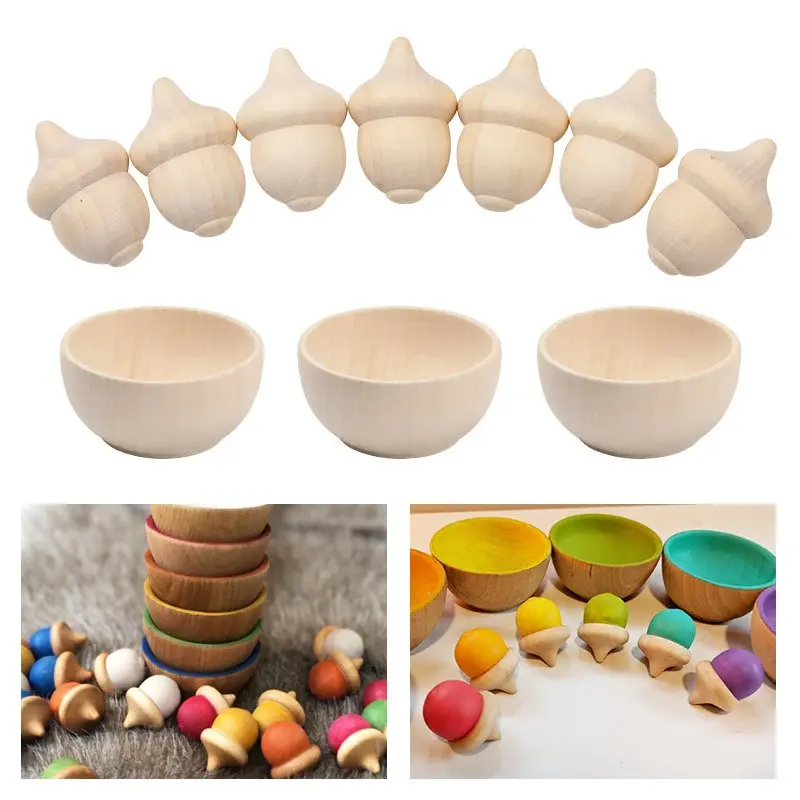 Natural Wooden Bowls Acorns DIY Crafts Home Decorations Kids Toys For Painting