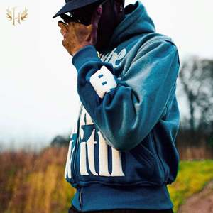 Custom logo <b>White</b> Sun Faded Acid Wash Street Wear Vintage 500GSM Heavyweight Gradient Puff Printing <b>Zip</b> <b>up</b> <b>Hoodie</b> - Product Image 1