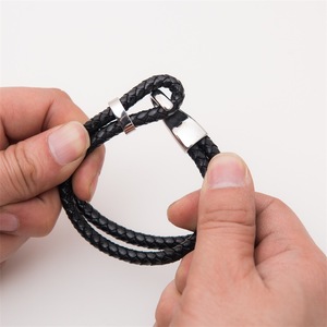 New <b>retro</b> fishhook stainless steel leather woven bracelet - Product Image 3