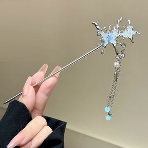 Épingle à cheveux papillon en cristal Y2K pour femmes, bâtonnets à cheveux à pampilles en forme de feuille de style chinois, accessoires capillaires vintage exquis et polyvalents pour Hanfu - Product Image 5
