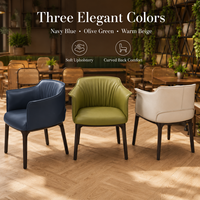 Fauteuil de salle à manger à pieds en bois, bleu marine ardoise, dossier plissé, assise épaisse et arrondie, bois massif conique