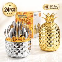 Ensemble de 24 couverts décoratifs en acier inoxydable finition miroir, motif ananas, pour la maison, les restaurants et les fêtes