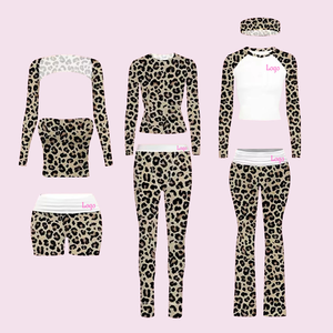 Sl021, conjunto de pantalones acampanados plegables con estampado de leopardo personalizado, ropa de salón con logotipo personalizado, camiseta de manga larga, conjunto de dos piezas, ropa de mujer - Product Image 2