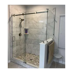 Custom Design Shower 10 Mm Frameless 2 Panel Black Bifold Bathroom Screen Single Sliding Glass Slim Profile Aluminum Shower Door
