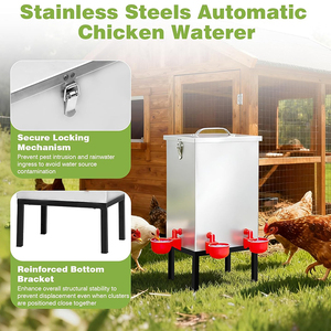 Abreuvoir pour volailles JH-Mech de <span class=keywords><strong>3</strong></span> gallons avec <span class=keywords><strong>4</strong></span> coupelles à eau, mangeoire à poulets avec loquet et support inférieur, mangeoire à poulets galvanisée - Product Image 3