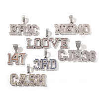Collar de moda personalizado con colgante de placa de identificación de circonita cúbica (CZ) con letras en inglés cosidas, cadena de cuerda, chapado en rodio, estilo moderno