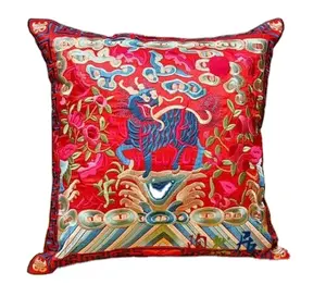 Chino hecho a mano clásico de seda bordada Kirin cojín almohada funda estilo chino tradicional/