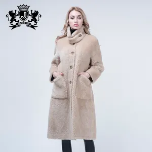 Лидер продаж, женская меховая куртка из овчины, зимнее длинное меховое пальто