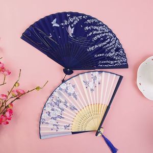 Chinese Style Folding Fan Floral Pattern Silk Handheld Portable Women's Dance Accessory - Product Image 3