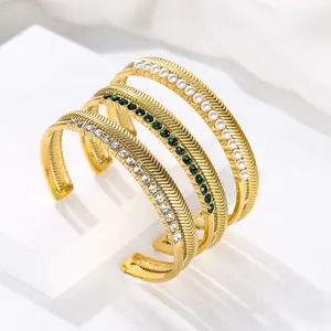 New Chunky Retro Jewelry 18K Gold Plated Indian Style Elegant Zircon Pear Hollow Cuff Bangle Bracelet