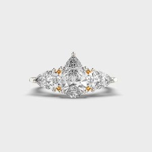 Anillo de Compromiso con Diamante Cultivado en Laboratorio de 2.00ct, Corte Pera, Oro Amarillo de 14K, Diseño Floral - Product Image 4
