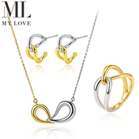 Parure de bijoux Mylove personnalisée en laiton bicolore poli miroir, avec nœud entrelacé et motif ondulé, pour mariage, vente en gros