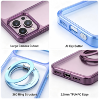 Coques de téléphone portable colorées en TPU+PC pour 18 Pro Pro Max avec support rotatif en métal à 360°, bords rigides et souples, anti-traces de doigts